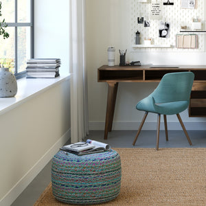HomeRoots 20" Green Jute Round Pouf Ottoman – Stylish Bohemian Footrest, Extra Seat & Casual Décor Accent 638507