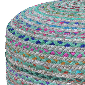 HomeRoots 20" Green Jute Round Pouf Ottoman – Stylish Bohemian Footrest, Extra Seat & Casual Décor Accent 638507