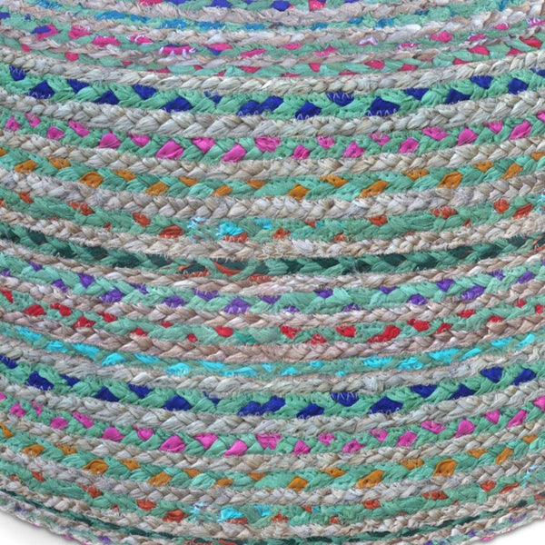 HomeRoots 20" Green Jute Round Pouf Ottoman – Stylish Bohemian Footrest, Extra Seat & Casual Décor Accent 638507