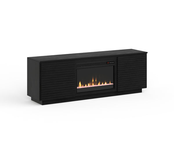 English Elm 73 Inch Fireplace TV Stand for TVs up to 85" Black Finish — Poplar & Okume Veneer Console w/ Fireplace, Storage, Remote Control, Cable Management (Fits 400 sq ft) B108P255362