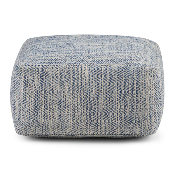 HomeRoots 20" Blue Cotton Pouf Ottoman - Versatile Modern Accent for Living Room, Bedroom, or Lounge Space 638508