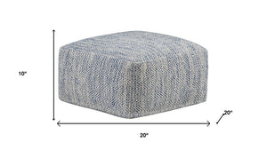 HomeRoots 20" Blue Cotton Pouf Ottoman - Versatile Modern Accent for Living Room, Bedroom, or Lounge Space 638508