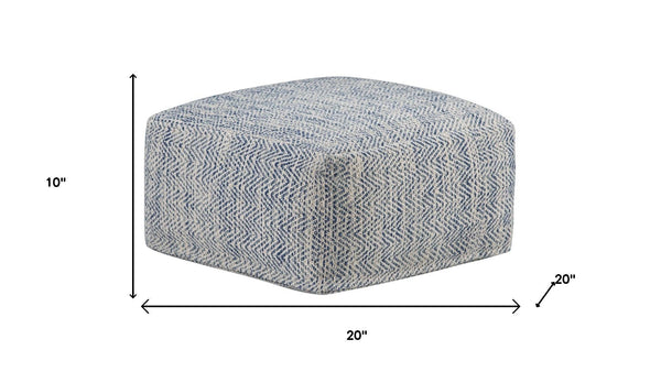 HomeRoots 20" Blue Cotton Pouf Ottoman - Versatile Modern Accent for Living Room, Bedroom, or Lounge Space 638508