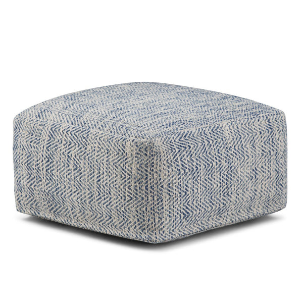 HomeRoots 20" Blue Cotton Pouf Ottoman - Versatile Modern Accent for Living Room, Bedroom, or Lounge Space 638508