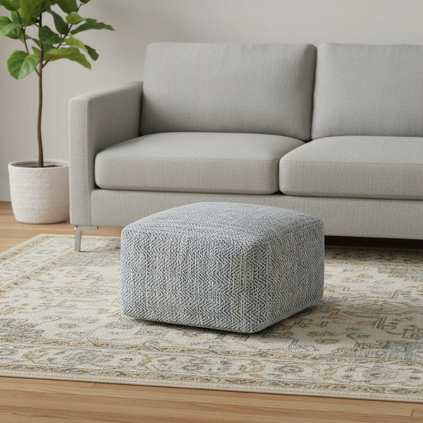 HomeRoots 20" Blue Cotton Pouf Ottoman - Versatile Modern Accent for Living Room, Bedroom, or Lounge Space 638508