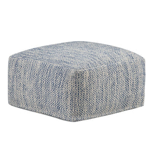 HomeRoots 20" Blue Cotton Pouf Ottoman - Versatile Modern Accent for Living Room, Bedroom, or Lounge Space 638508