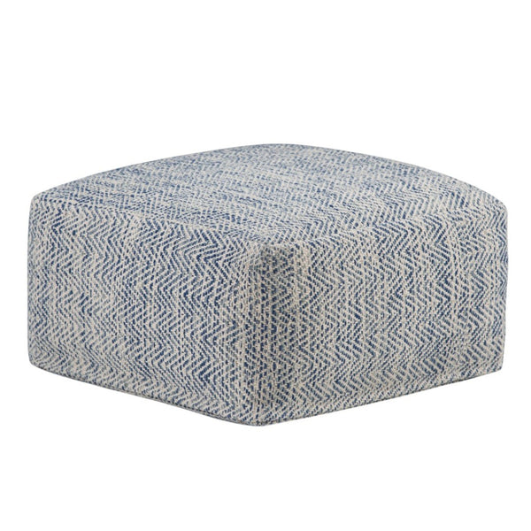 HomeRoots 20" Blue Cotton Pouf Ottoman - Versatile Modern Accent for Living Room, Bedroom, or Lounge Space 638508
