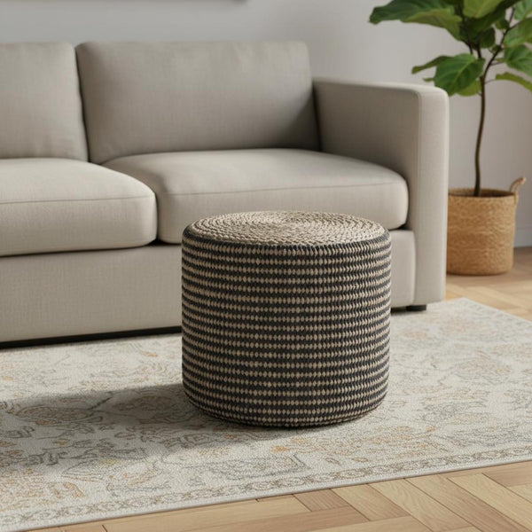 HomeRoots 18" Brown Jute Round Pouf Ottoman - Versatile Bohemian Seat, Footrest & Stylish Decor for Any Room 638509