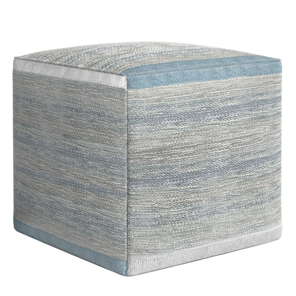 HomeRoots 16" Blue Cotton Cube Pouf Ottoman - Stylish Multi-Functional Accent for Modern Bohemian Spaces 638510