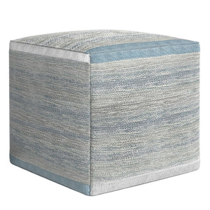 HomeRoots 16" Blue Cotton Cube Pouf Ottoman - Stylish Multi-Functional Accent for Modern Bohemian Spaces 638510