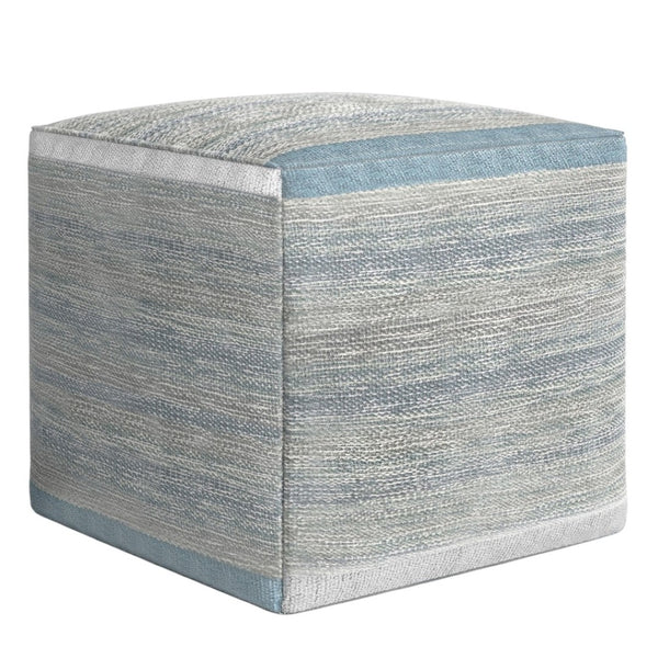HomeRoots 16" Blue Cotton Cube Pouf Ottoman - Stylish Multi-Functional Accent for Modern Bohemian Spaces 638510