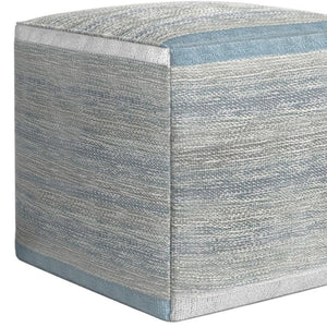 HomeRoots 16" Blue Cotton Cube Pouf Ottoman - Stylish Multi-Functional Accent for Modern Bohemian Spaces 638510