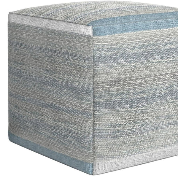 HomeRoots 16" Blue Cotton Cube Pouf Ottoman - Stylish Multi-Functional Accent for Modern Bohemian Spaces 638510