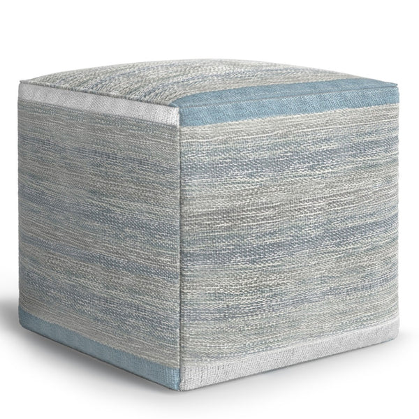 HomeRoots 16" Blue Cotton Cube Pouf Ottoman - Stylish Multi-Functional Accent for Modern Bohemian Spaces 638510