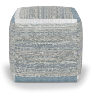 HomeRoots 16" Blue Cotton Cube Pouf Ottoman - Stylish Multi-Functional Accent for Modern Bohemian Spaces 638510