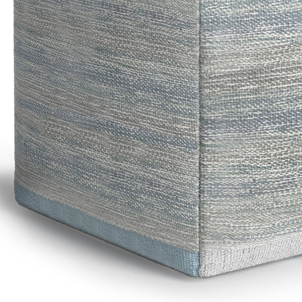 HomeRoots 16" Blue Cotton Cube Pouf Ottoman - Stylish Multi-Functional Accent for Modern Bohemian Spaces 638510