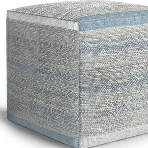 HomeRoots 16" Blue Cotton Cube Pouf Ottoman - Stylish Multi-Functional Accent for Modern Bohemian Spaces 638510