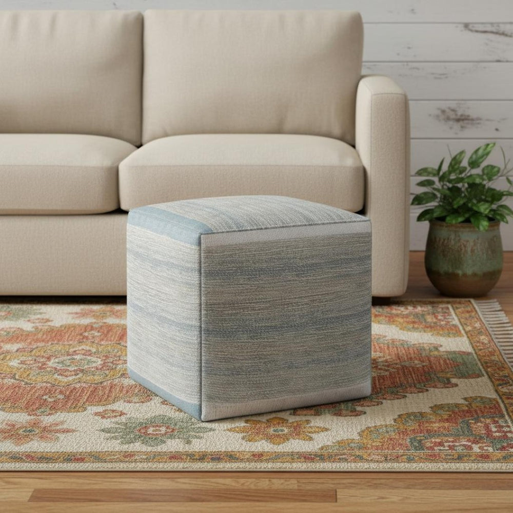 HomeRoots 16" Blue Cotton Cube Pouf Ottoman - Stylish Multi-Functional Accent for Modern Bohemian Spaces 638510
