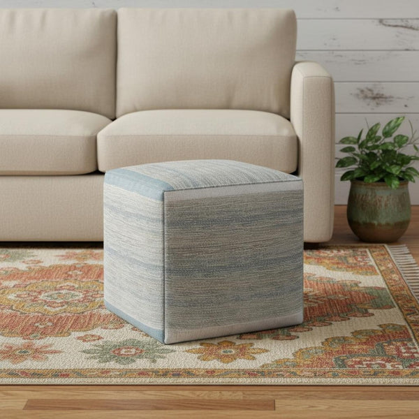 HomeRoots 16" Blue Cotton Cube Pouf Ottoman - Stylish Multi-Functional Accent for Modern Bohemian Spaces 638510