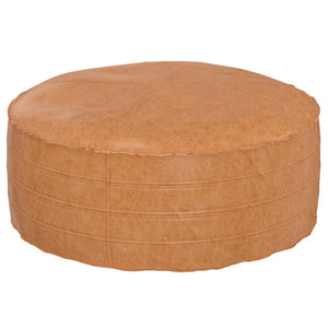 HomeRoots 32" Brown Faux Leather Round Pouf Ottoman - Versatile Bohemian Accent for Footrest, Seating & Decor 638511