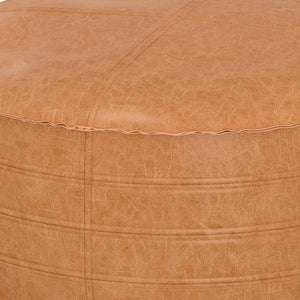 HomeRoots 32" Brown Faux Leather Round Pouf Ottoman - Versatile Bohemian Accent for Footrest, Seating & Decor 638511