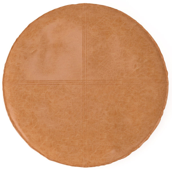 HomeRoots 32" Brown Faux Leather Round Pouf Ottoman - Versatile Bohemian Accent for Footrest, Seating & Decor 638511