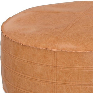 HomeRoots 32" Brown Faux Leather Round Pouf Ottoman - Versatile Bohemian Accent for Footrest, Seating & Decor 638511