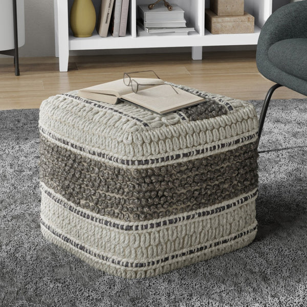 HomeRoots 18" Cozy Brown Wool Pouf Ottoman - Versatile Footrest, Extra Seat, Perfect for Modern Living Spaces! 638512