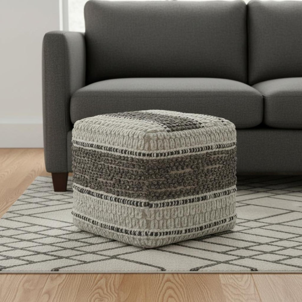 HomeRoots 18" Cozy Brown Wool Pouf Ottoman - Versatile Footrest, Extra Seat, Perfect for Modern Living Spaces! 638512