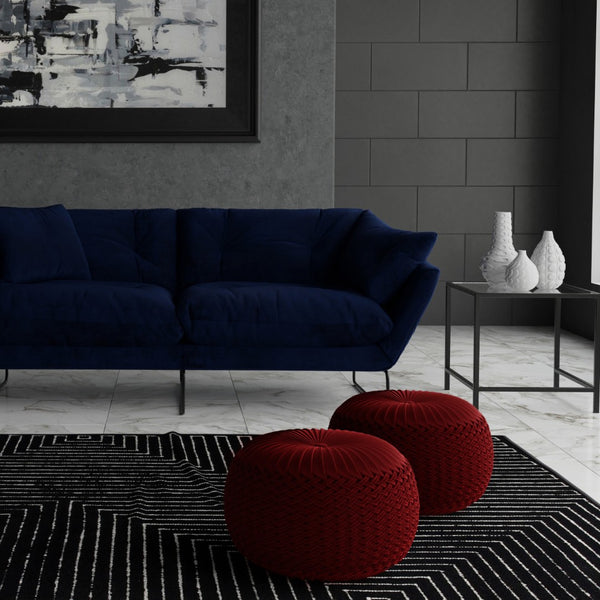HomeRoots 20" Red Velvet Round Pouf Ottoman - Stylish Accent Seat, Cozy Footrest, Versatile Decor for Any Room 638513