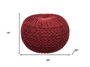 HomeRoots 20" Red Velvet Round Pouf Ottoman - Stylish Accent Seat, Cozy Footrest, Versatile Decor for Any Room 638513