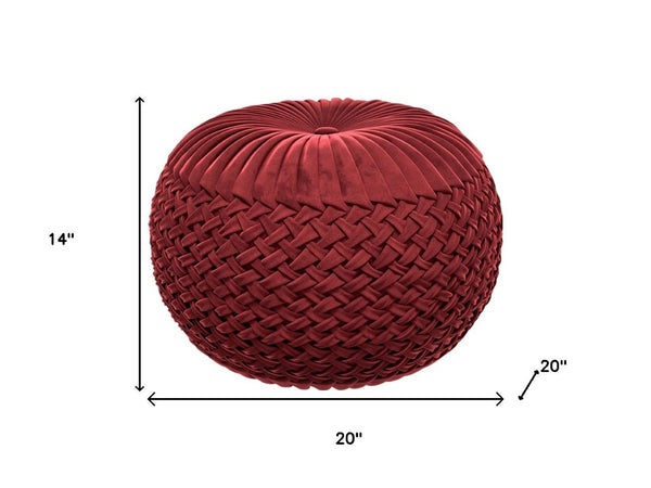 HomeRoots 20" Red Velvet Round Pouf Ottoman - Stylish Accent Seat, Cozy Footrest, Versatile Decor for Any Room 638513
