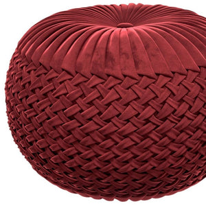 HomeRoots 20" Red Velvet Round Pouf Ottoman - Stylish Accent Seat, Cozy Footrest, Versatile Decor for Any Room 638513