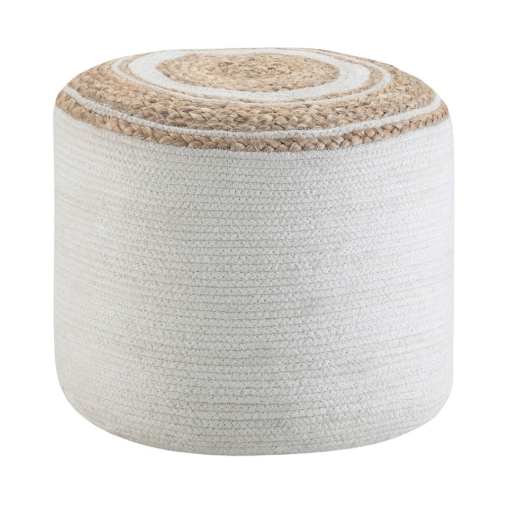 HomeRoots 18" Off White Cotton Round Pouf Ottoman - Stylish, Multi-Functional Footrest & Extra Seating Solution 638514