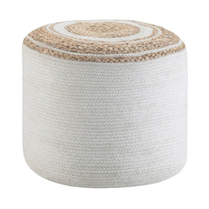 HomeRoots 18" Off White Cotton Round Pouf Ottoman - Stylish, Multi-Functional Footrest & Extra Seating Solution 638514