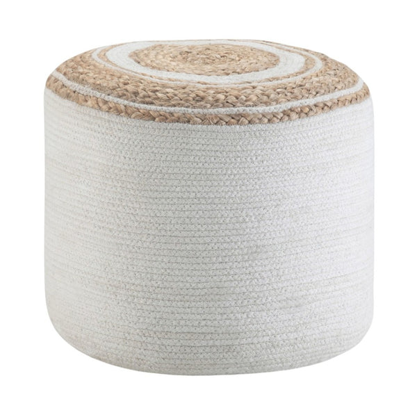 HomeRoots 18" Off White Cotton Round Pouf Ottoman - Stylish, Multi-Functional Footrest & Extra Seating Solution 638514