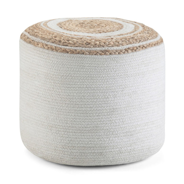 HomeRoots 18" Off White Cotton Round Pouf Ottoman - Stylish, Multi-Functional Footrest & Extra Seating Solution 638514