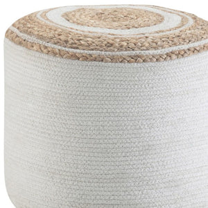 HomeRoots 18" Off White Cotton Round Pouf Ottoman - Stylish, Multi-Functional Footrest & Extra Seating Solution 638514
