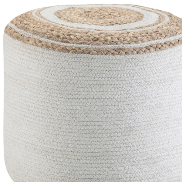HomeRoots 18" Off White Cotton Round Pouf Ottoman - Stylish, Multi-Functional Footrest & Extra Seating Solution 638514