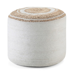 HomeRoots 18" Off White Cotton Round Pouf Ottoman - Stylish, Multi-Functional Footrest & Extra Seating Solution 638514