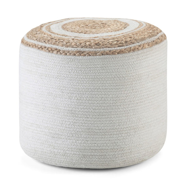HomeRoots 18" Off White Cotton Round Pouf Ottoman - Stylish, Multi-Functional Footrest & Extra Seating Solution 638514