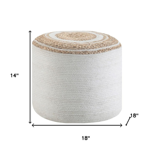 HomeRoots 18" Off White Cotton Round Pouf Ottoman - Stylish, Multi-Functional Footrest & Extra Seating Solution 638514