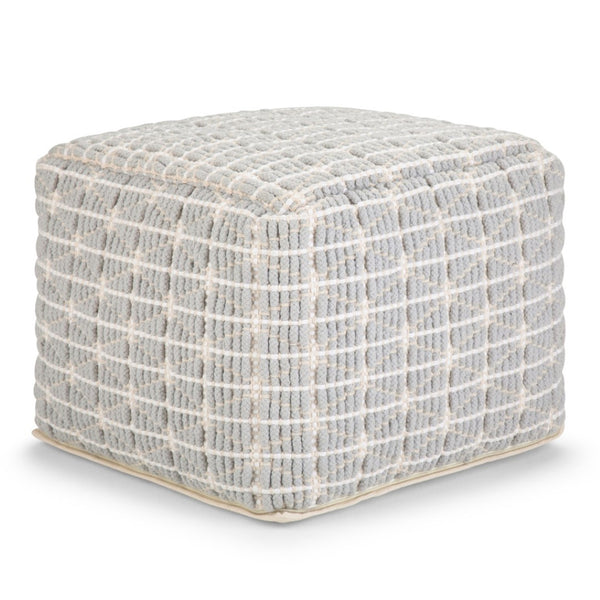HomeRoots 18" Blue Cotton Pouf Ottoman - Versatile Bohemian-Modern Accent for Comfort, Seating & Style 638515