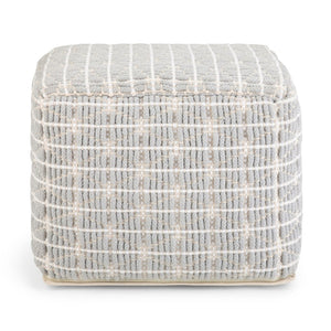 HomeRoots 18" Blue Cotton Pouf Ottoman - Versatile Bohemian-Modern Accent for Comfort, Seating & Style 638515