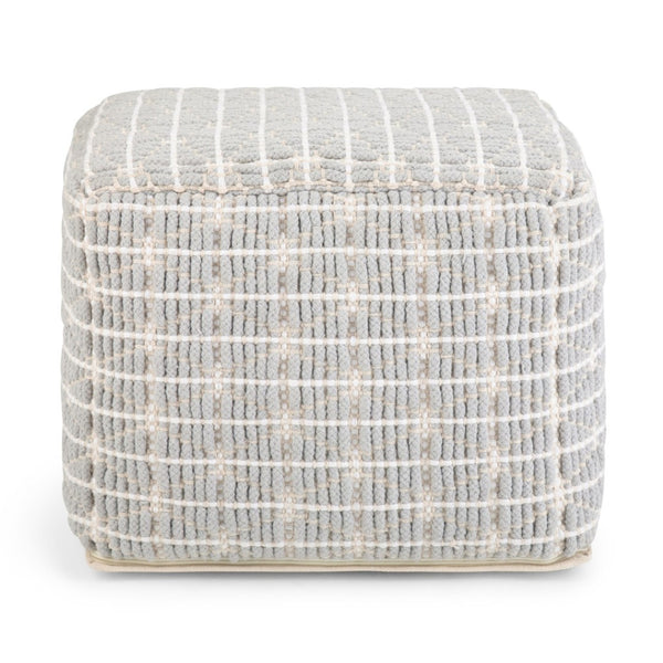 HomeRoots 18" Blue Cotton Pouf Ottoman - Versatile Bohemian-Modern Accent for Comfort, Seating & Style 638515