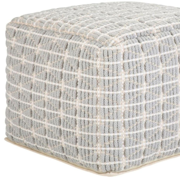 HomeRoots 18" Blue Cotton Pouf Ottoman - Versatile Bohemian-Modern Accent for Comfort, Seating & Style 638515