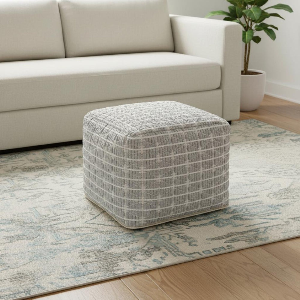 HomeRoots 18" Blue Cotton Pouf Ottoman - Versatile Bohemian-Modern Accent for Comfort, Seating & Style 638515