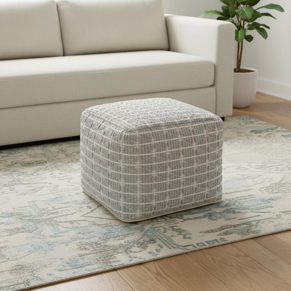 HomeRoots 18" Blue Cotton Pouf Ottoman - Versatile Bohemian-Modern Accent for Comfort, Seating & Style 638515