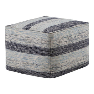 HomeRoots 18" Blue Cotton Pouf Ottoman - Modern Bohemian Accent for Comfort, Versatile Seating & Decor Use 638516