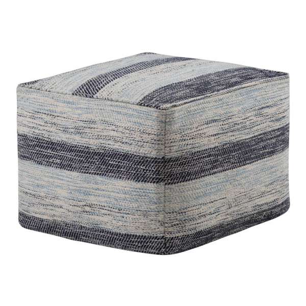 HomeRoots 18" Blue Cotton Pouf Ottoman - Modern Bohemian Accent for Comfort, Versatile Seating & Decor Use 638516